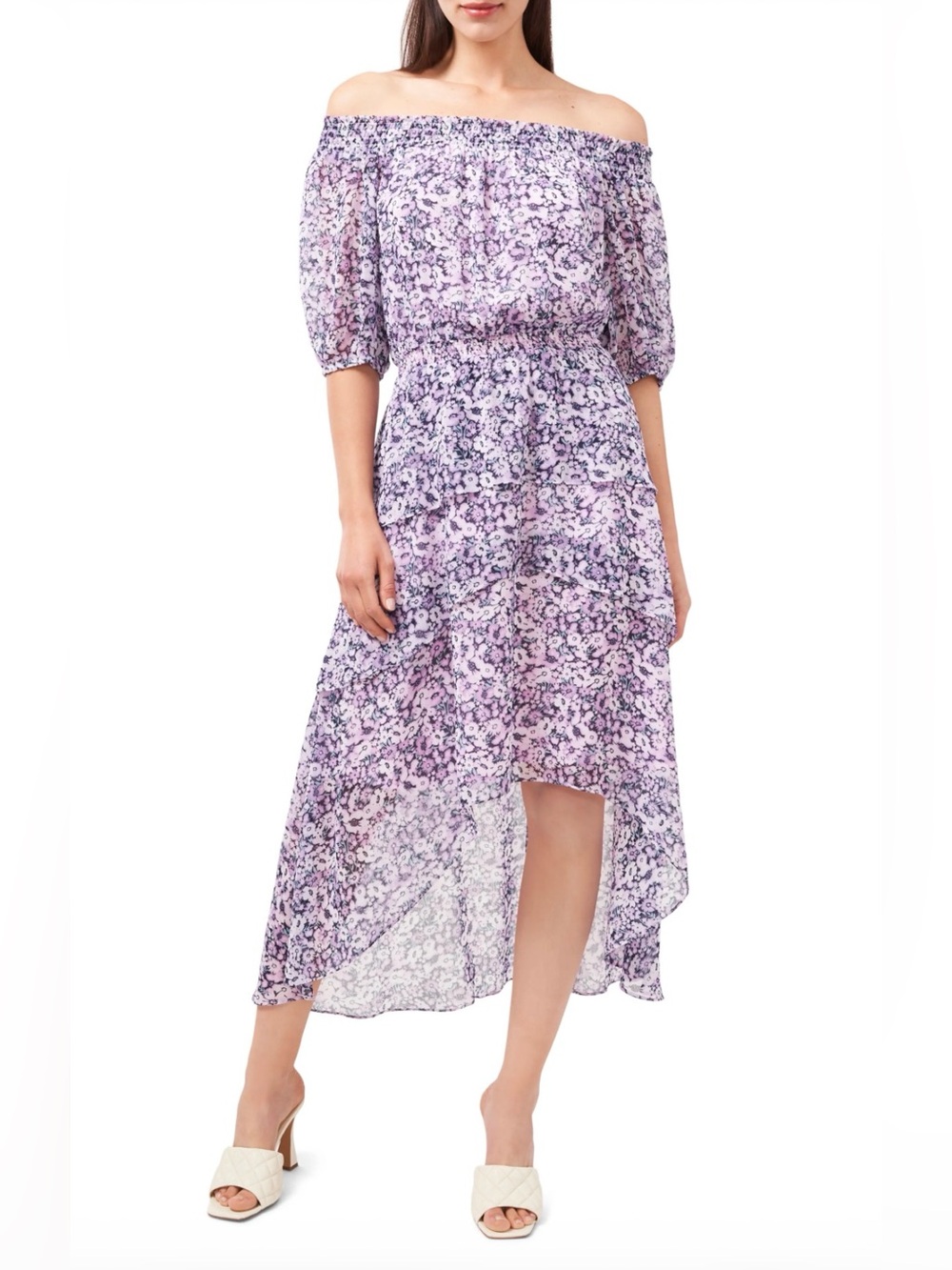Vince Camuto Floral Off the Shoulder High/Low Dress